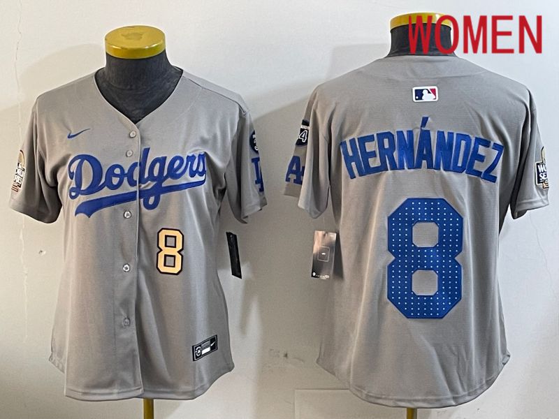 Women Los Angeles Dodgers 8 Hernandez Grey Game 2024 Nike MLB Jersey style 12052